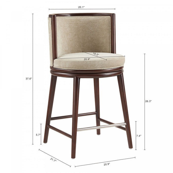 Tabouret de comptoir moderne en bois et tissu Evalyn, naturel - Lot de 2