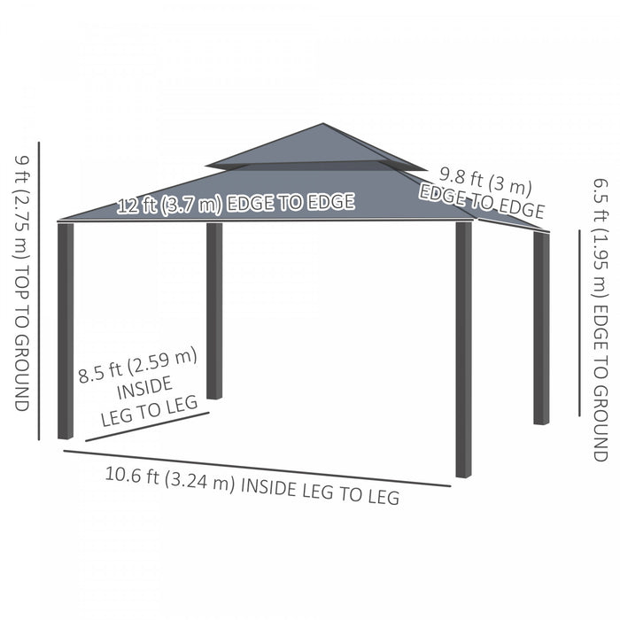 Outsunny Gazebo Exterieur A Double Toit 10' X 12' Avec Filet Et Rideaux
