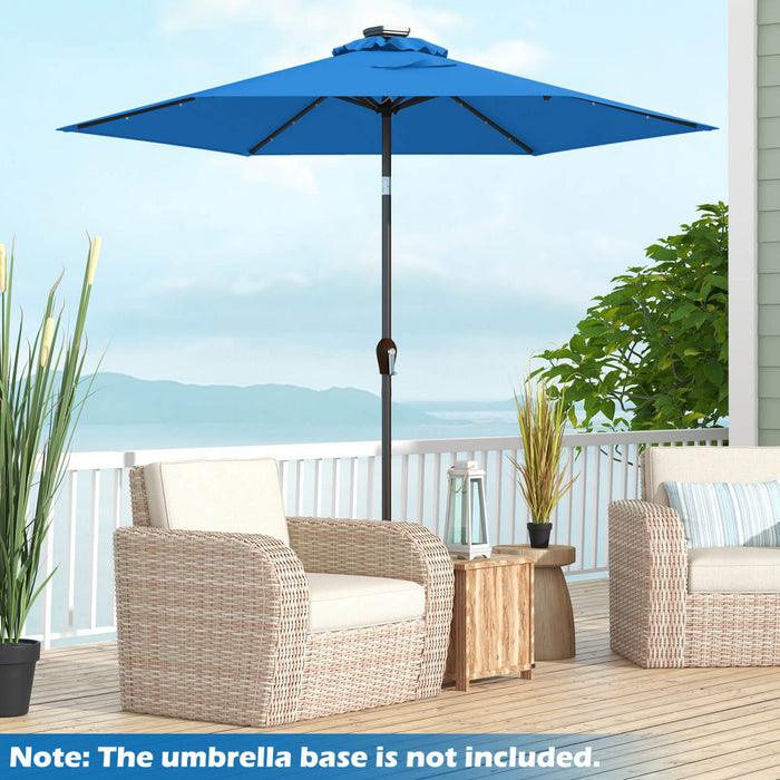 Costway Parasol solaire de patio 9FT avec LED, acier, inclinaison avec manivelle, bleu
