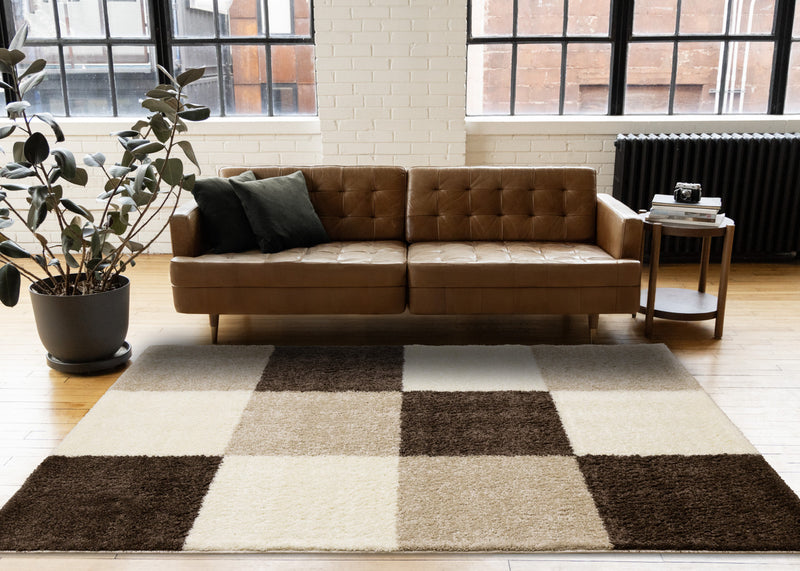 Tapis Fairmont a carreaux brun beige blanc, 5'3\" x 7'7\"