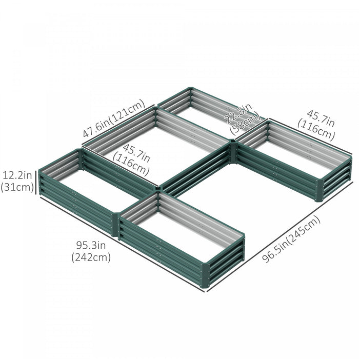 Outsunny 2,4 X 2,4 M Diy Lit De Jardin Sureleve, Lot De 5 Grandes Jardinieres En Acier Pour Plantes D'exterieur, Legumes, Fleurs, Herbes, Assemblage Facile, Vert