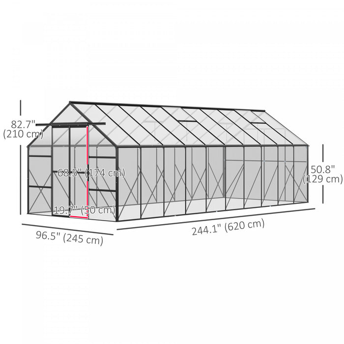 Outsunny Serre En Polycarbonate Avec Porte, Gouttiere, Aeration, Noir
