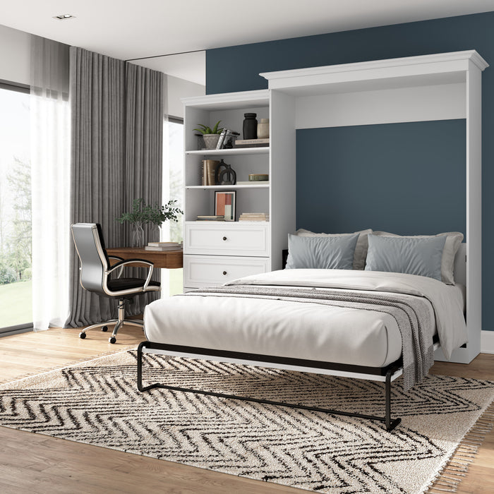 Grand lit escamotable Versatile de Bestar de 103 po (L) avec organisateur de garde-robe et tiroirs - blanc