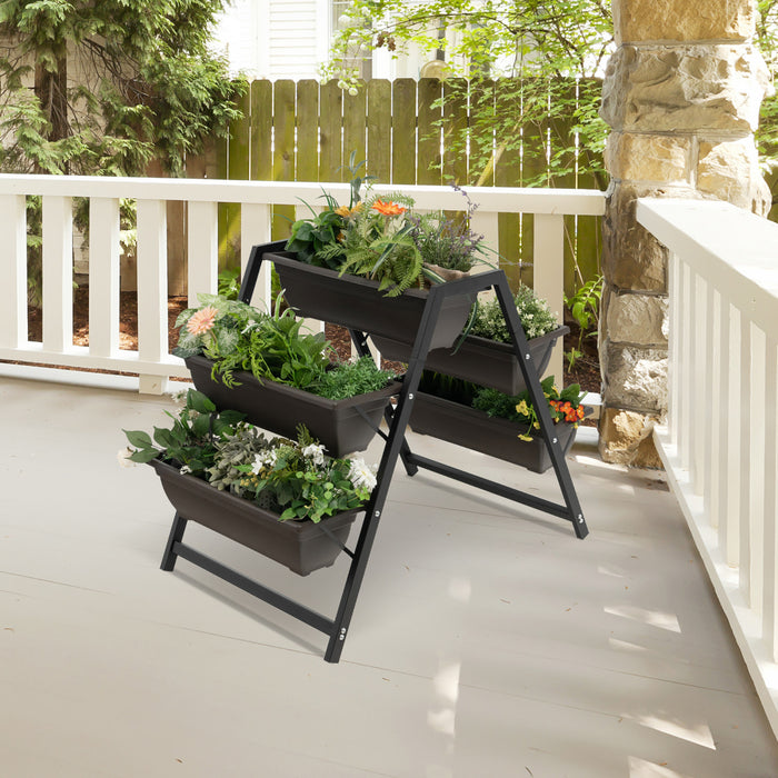 Support De Fleurs D’echelle, Rack A Plantes Avec Pots De Fleurs, Etagere A Fleurs Avec 5 Pots, Charge Maximale 25 Kg, Cadre Robuste En Fer, Ideal Pour Balcon, Jardin, 91 X 65 X 79 Cm