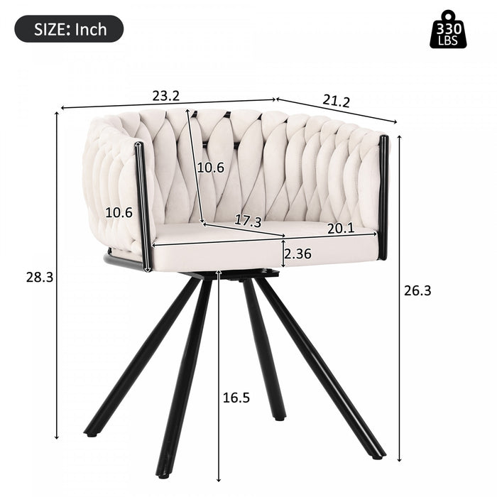 Chaises de salle a manger pivotantes Amelia en velours avec revetement capitonne et pieds en metal, lot de 6, beige