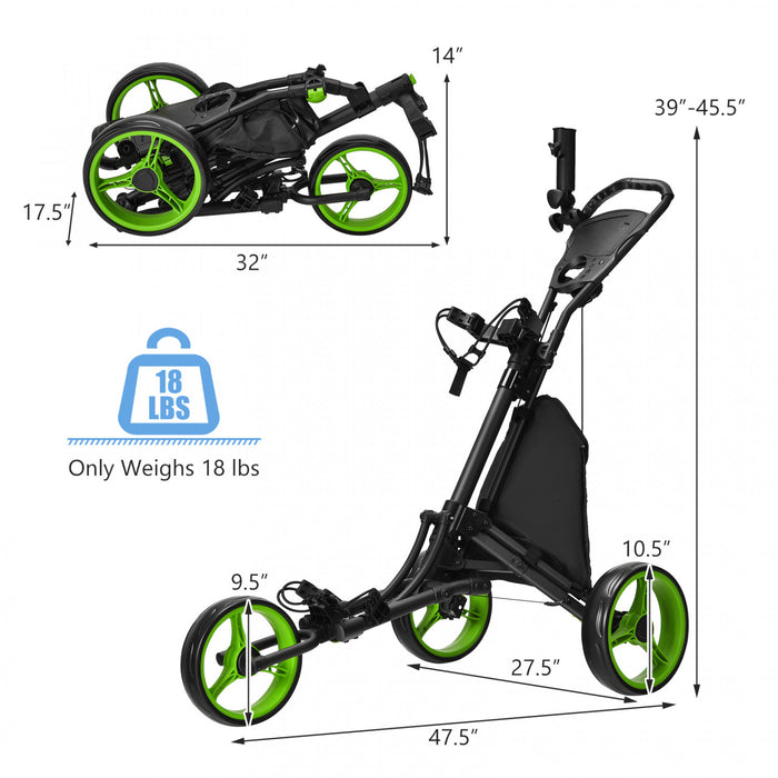 Chariot De Golf Pliable A 3 Roues, 4 Positions De Hauteur Reglables, Chariot De Golf Leger, Chariot De Golf En Aluminium Avec Porte-ombrelle Reglable, Sac Etanche, Glaciere Integree, Frein A Pied, Ouverture Et Fermeture Rapides.