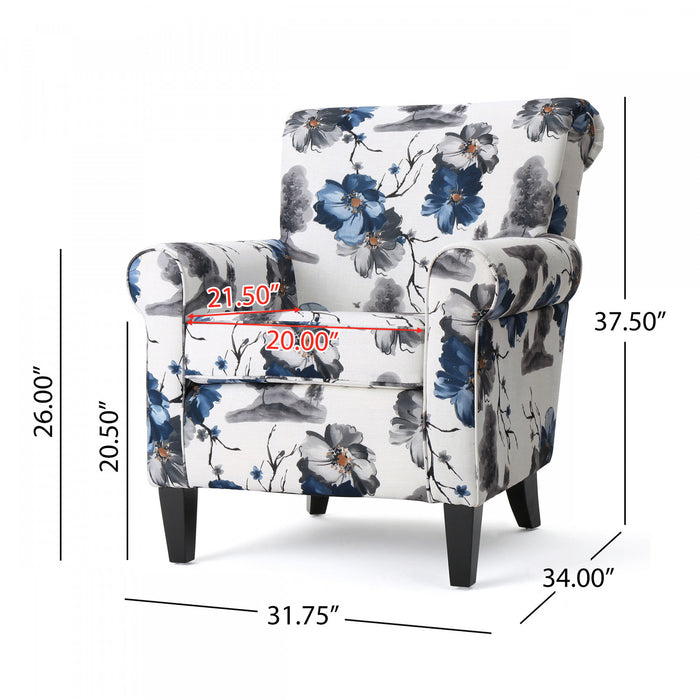Pansy Fauteuil D’appoint Tapise En Tissu Fleuri Avec Accoudoirs Evases Et Pieds En Bois, Fleuri