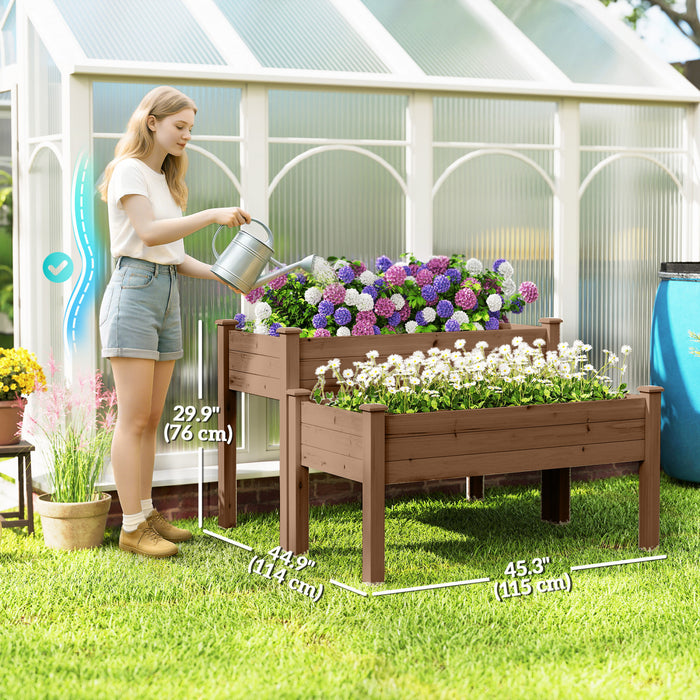 Outsunny Jardiniere Surelevee A 2 Niveaux, Bac De Plantation En Bois, Carbonise