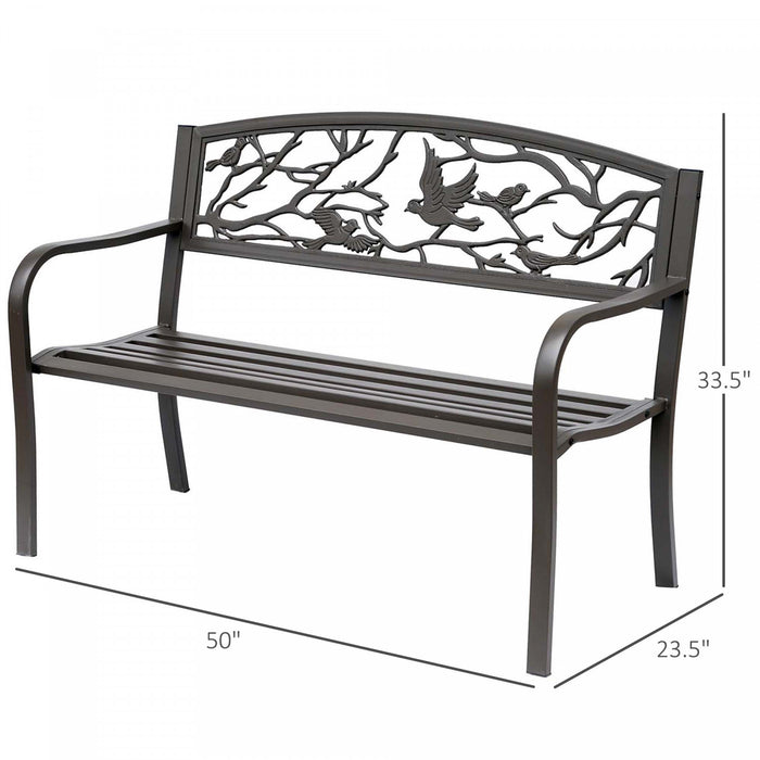 Banc De Jardin En Metal Outsunny 50\" Avec Motif Oiseau Vintage, Brun