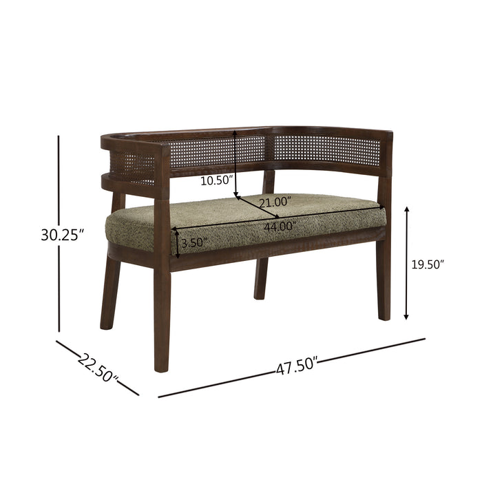 Rattan Causeuse Rembourree en Rotin 47.5 po avec Dossier Tisse Main, Vert, Noyer