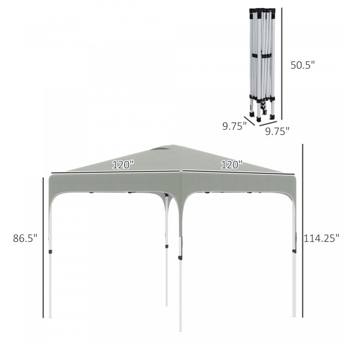 Outsunny 9.8' X 9.8' Tonnelle Pop Up, Tente D'auvent Pliable Avec Sac De Transport A Roulettes, 4 Sacs De Poids De Jambe Et Hauteur Reglable Sur 3 Niveaux Pour Fete De Jardin En Plein Air, Gris
