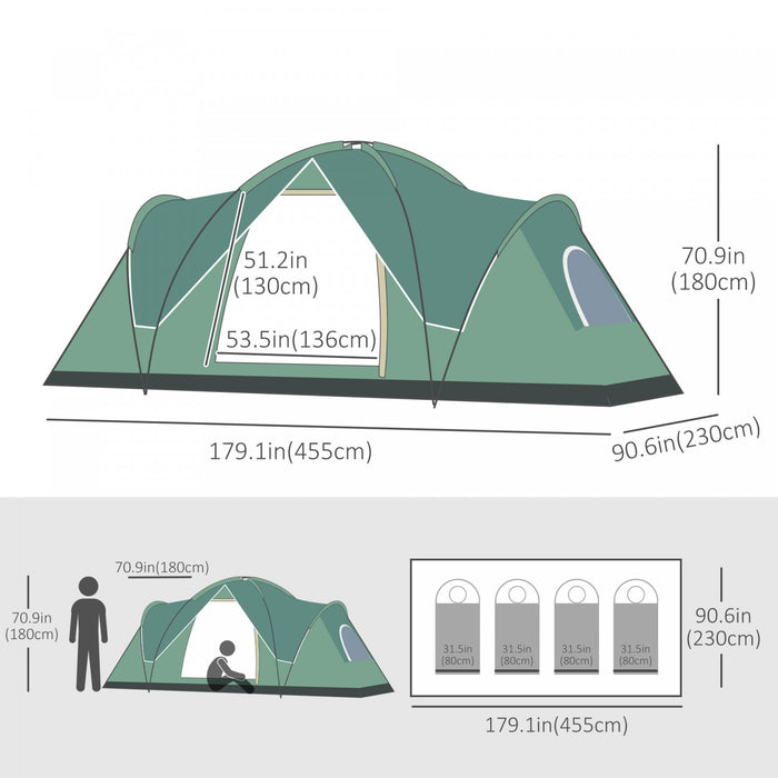 Outsunny Tente De Camping Exterieure 5-6 Personnes, Tente Familiale, Vert