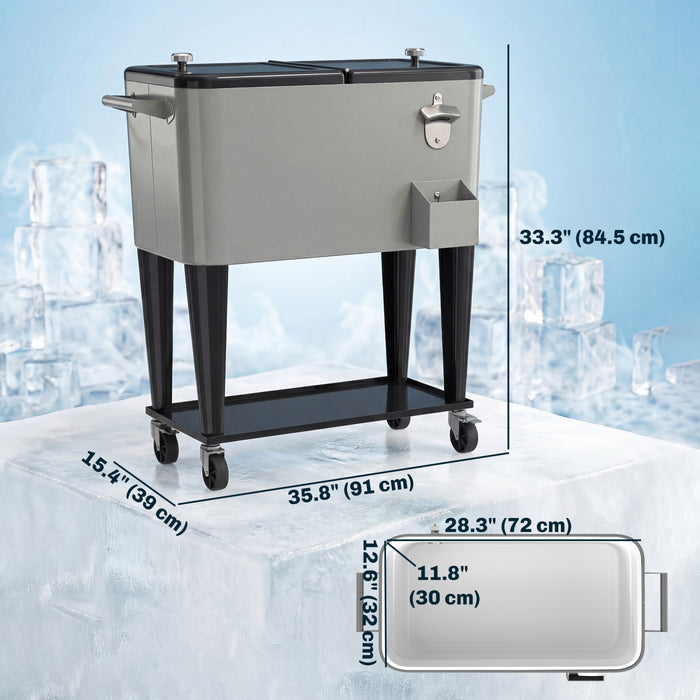 Outsunny Glaciere de Patio a Roulettes avec Drainage, Noir et Gris