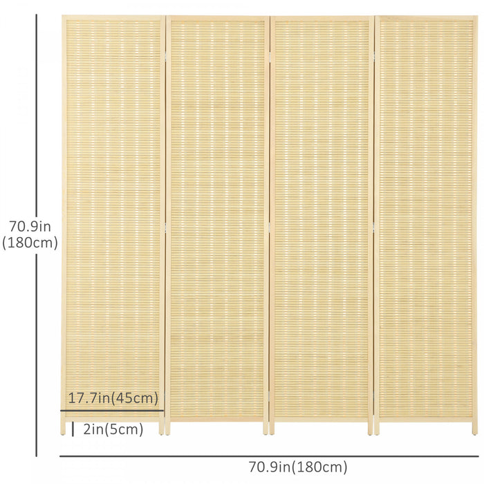 Homcom Ecrans De Separation De Piece 6' 4 Anneaux Avec Bambou Tisse