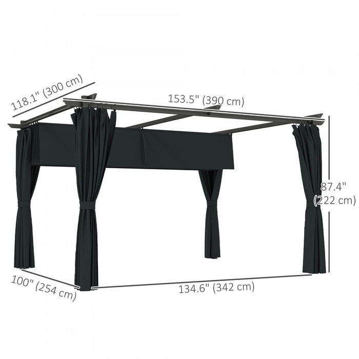 Outsunny Pergola Outdoo 10' X 13' Avec Auvent Et Rideaux Retractables