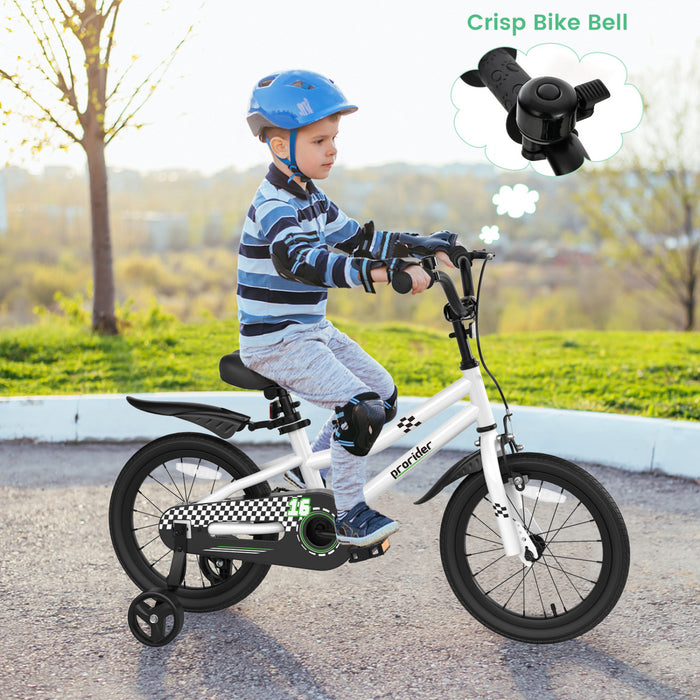 Velo Costway 16\" Pour Enfants Avec Roues D'entrainement Amovibles Et Panier Pour 4-7 Ans Blanc