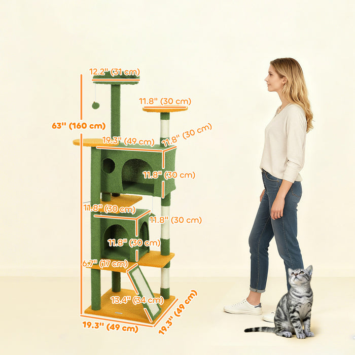 Arbre a chat 160 cm avec griffoirs et niches, Vert