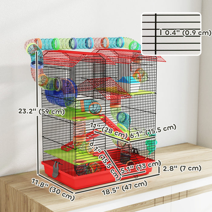 Cage pour Hamster de 47 cm avec Systeme de Tubes, Rouge