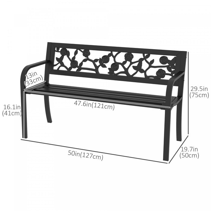 Outsunny Banc D'exterieur A Motif Floral, Causeuse De Patio, Noir