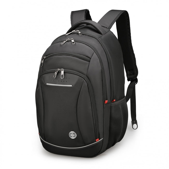 Sac a dos scolaire Swissdigital Sursee – Sac pour ordinateur portable de 17\", SDD Finder, systeme Add-A-Bag, bord reflechissant, maille respirante, pret pour le voyage