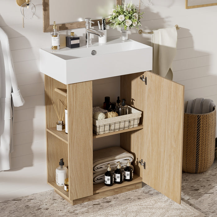 Evelyn Meuble-Lavabo Moderne avec Vasque en Ceramique et Rangement Intelligent, Naturel