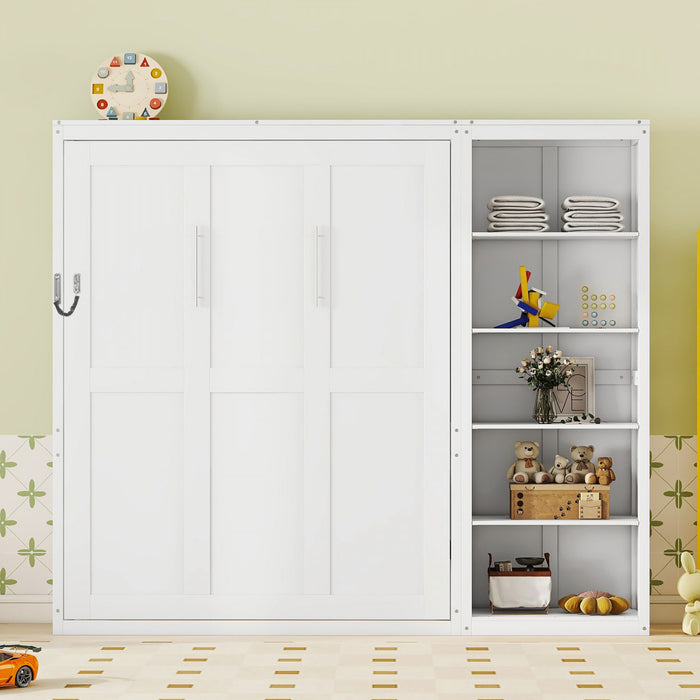Jessie Lit escamotable mural multifonction avec etageres, Taille Queen, Blanc