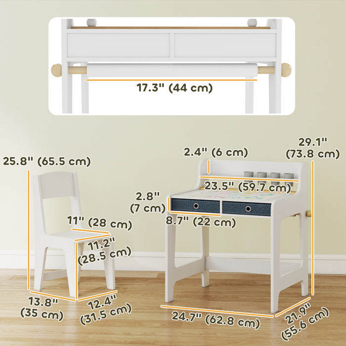 Qaba Ensemble Bureau et Chaise pour Enfants, Table d'Art pour les 3 a 8 Ans