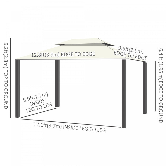 Outsunny 13' X 10' Tonnelle De Terrasse Exterieure Avec Double Toit En Polyester, Parois Laterales En Maille Ventilee Et Cadre En Aluminium Solide, Blanc