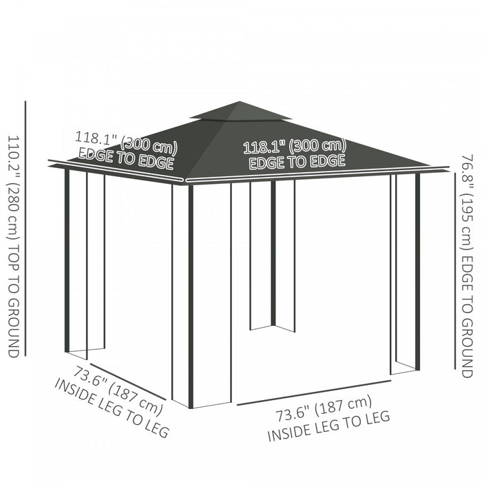 Outsunny 10' X 10' Gazebo Canopy Patio Exterieur Protection Uv Avec Rideau De Toit En Polyester A 2 Niveaux Murs Lateraux Et Structure En Acier Gris