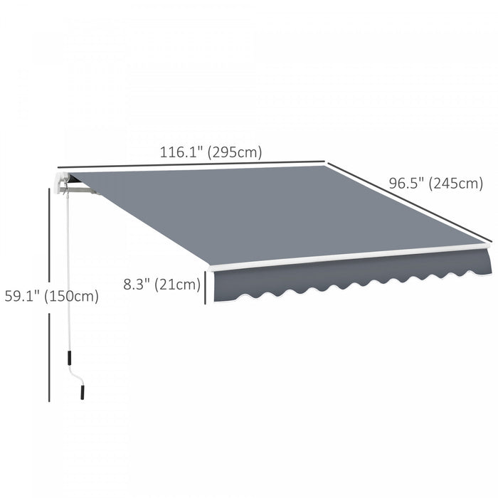 Outsunny 10' X 8' Abri D'auvent Retractable Manuel Avec Manivelle, Gris