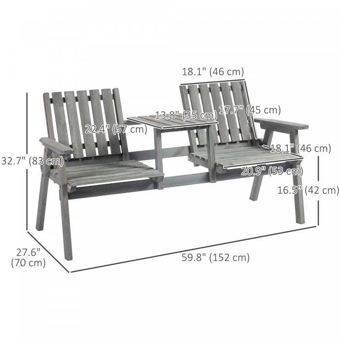 Outsunny Banc D'exterieur 2 Places Avec Table, Banc De Jardin En Bois, Gris