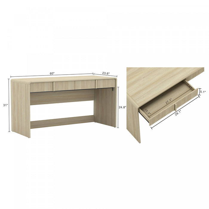 Bureau d’ecriture contemporain Novara 60\" en chene blanchi (2 tiroirs)