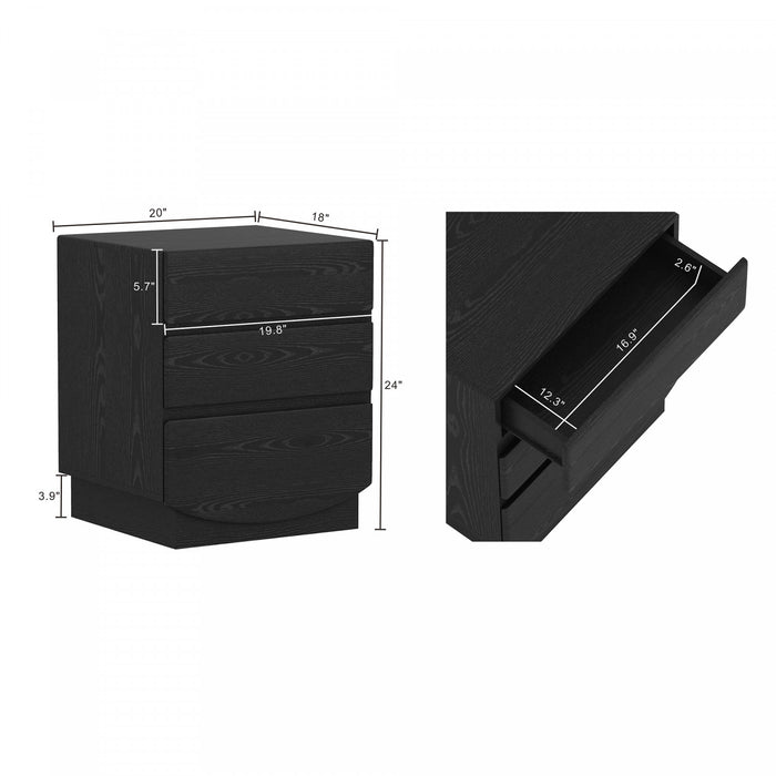 Table de nuit contemporaine Ardea 20\" en noir (3 tiroirs)