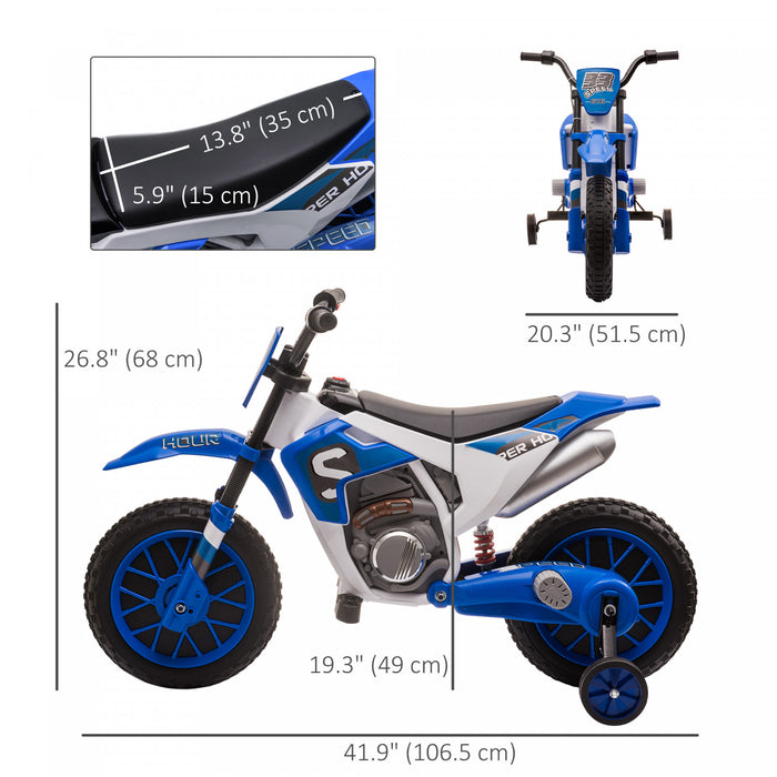 Aosom Moto Electrique Avec Roues Stabilisatrices Amovibles Scooter Electrique Pour Enfants 3-5 Ans Batterie 12 Volts Vitesse Max. 5 Mph Bleu Et Blanc