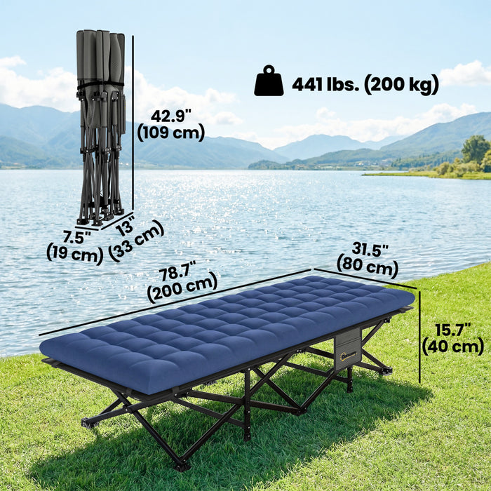 Outsunny Lot de 2 lits de camping avec matelas, 80 cm extra larges pliants, bleu