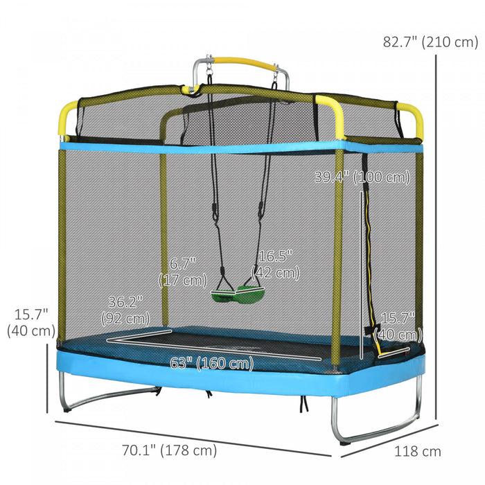 Qaba Trampoline Pour Enfants De 6,9 Pieds, Mini Trampoline 3 En 1 Avec Filet De Securite, Barre De Gymnastique, Balancoire, Trampoline Pour Tout-petits Pour Bebe De 3 Ans Et Plus, Bleu Clair