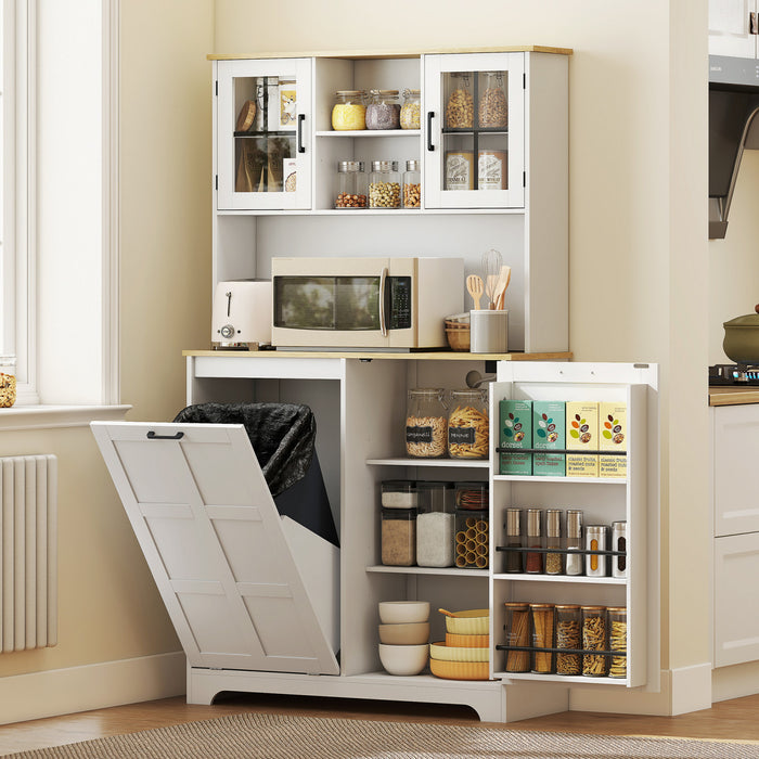 HOMCOM Armoire garde-manger de cuisine, placard pour poubelle, blanc