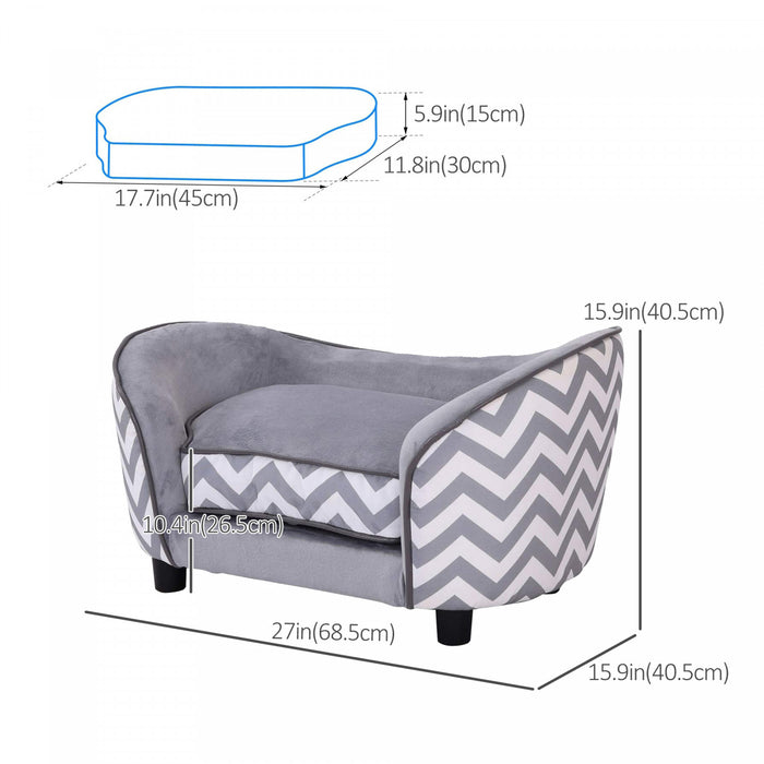 Pawhut Animal De Compagnie Doux Chaud Canape Sureleve Chien Chiot Lit De Couchage Lit Sureleve Salon Canape Traversin Cotes Portable Meubles Pour Animaux De Compagnie Gris
