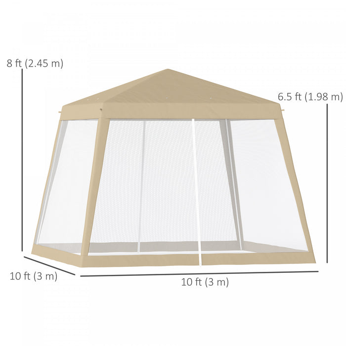 Outsunny Auvent De Tente De Fete 10 X 10 Pi Avec Filet, Abri Pare-soleil, Kaki