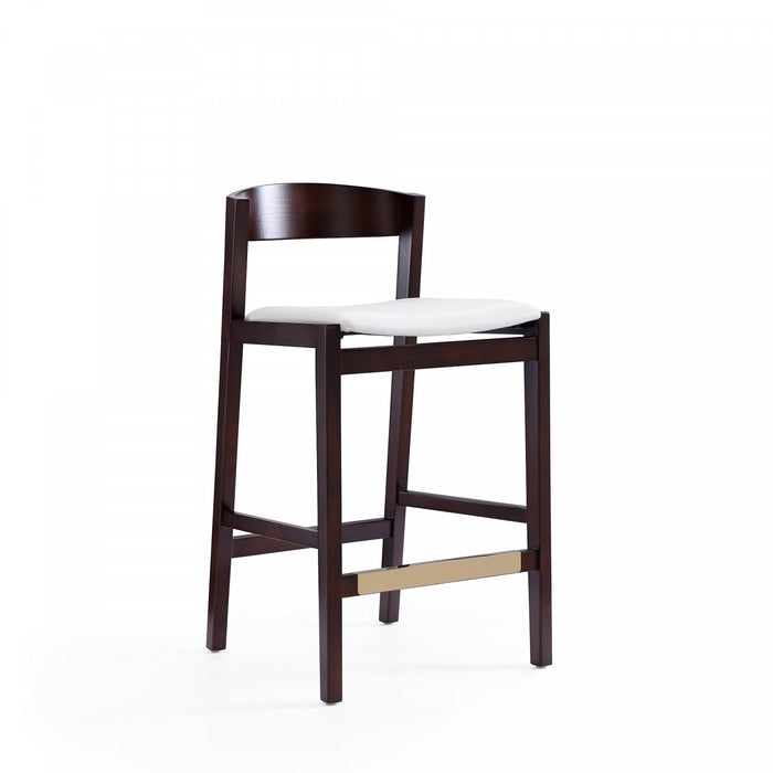 Tabouret de comptoir en bois rembourre style Klismos mi-siecle moderne en ivoire - Lot de 3