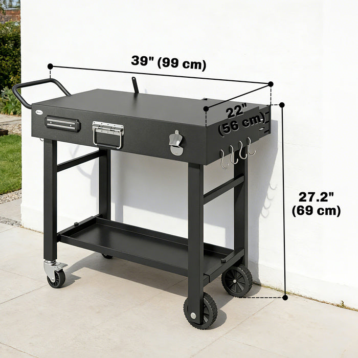 Outsunny Chariot de BBQ, Table Pliable avec Support Magnetique pour Couteaux, Noir