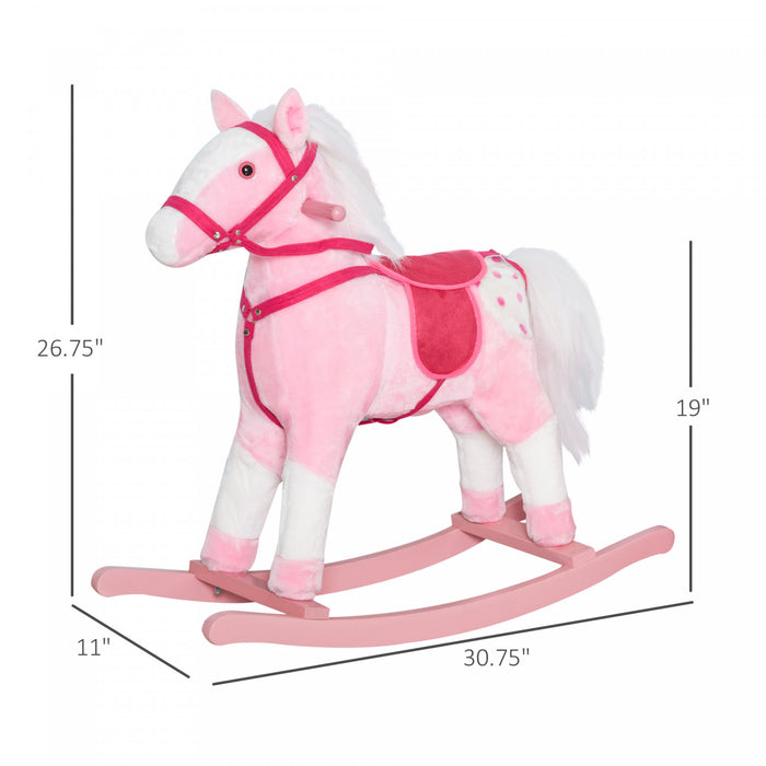 Qaba Cheval A Bascule En Peluche Poney Enfants Jouet Avec Son Realiste (rose Clair)
