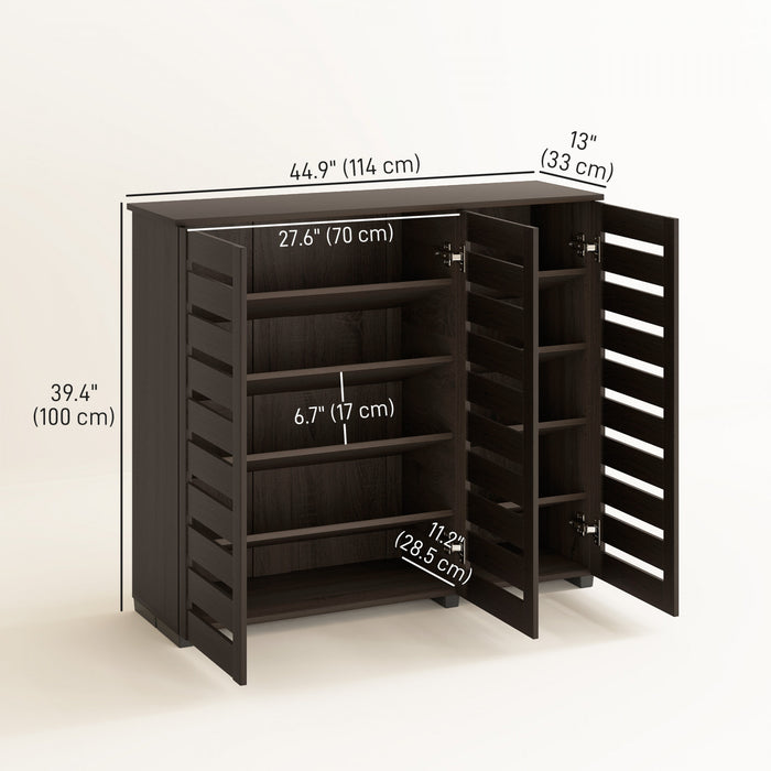 HOMCOM Armoire a chaussures pour entree avec 3 portes a lattes, marron