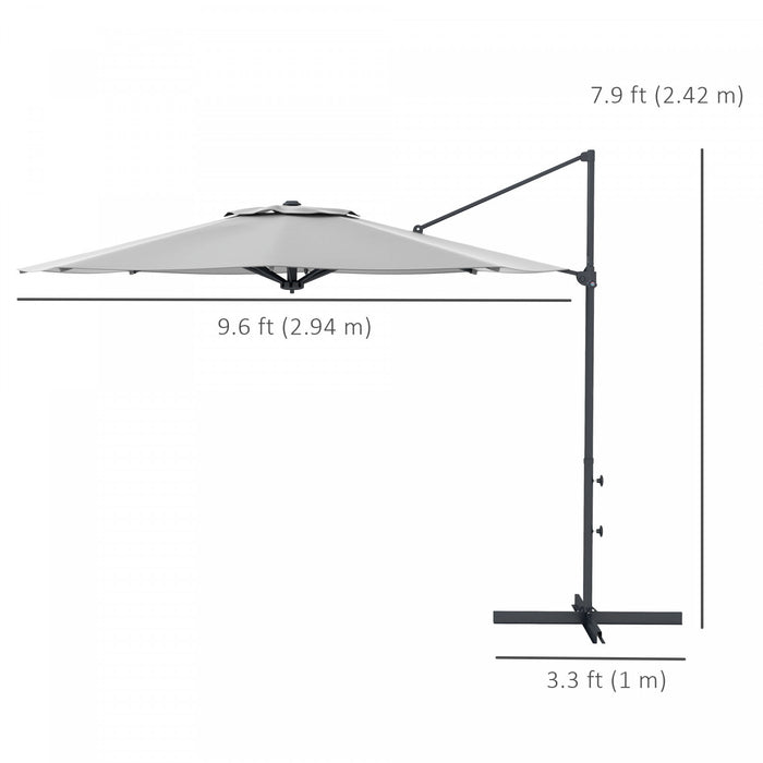 Outsunny Parasol De Patio En Porte-a-faux De 10 Pi, Avec Manivelle, Gris