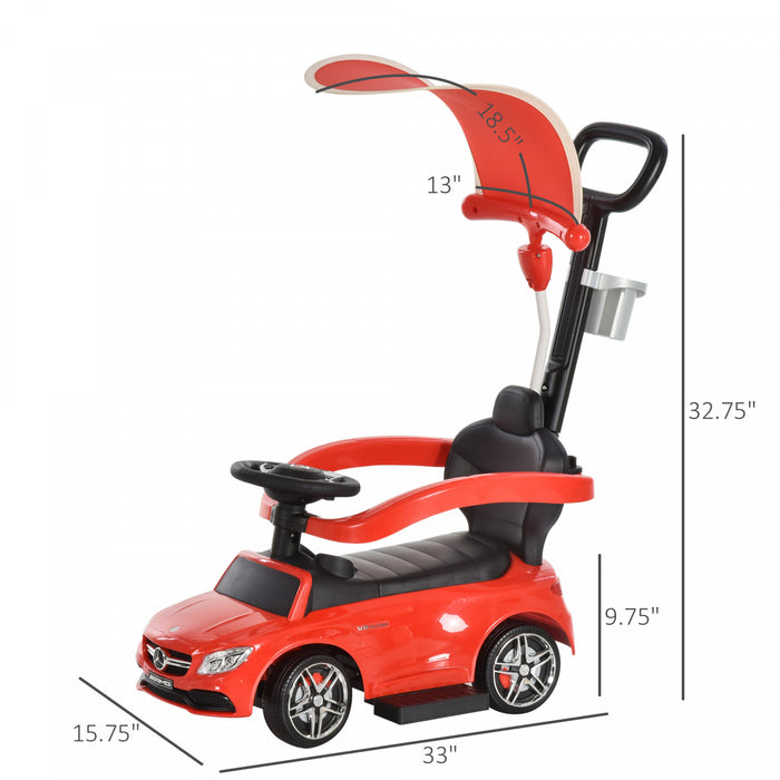 Aosom Voiture 3 En 1 Sous Licence Officielle Pour Tout-petits Poussette Coulissante Marche Bebe Avec Pare-soleil Klaxon Barre De Securite Porte-gobelet Rouge