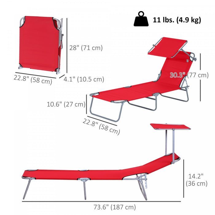 Chaise Longue D'exterieur Outsunny, Chaise Longue Pliable Reglable, Rouge.