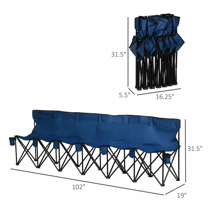 Banc de jardin pliable banc de camping pliant portable 6 places dim. 2,65L x 0,48l x 0,80H m metal epoxy oxford bleu