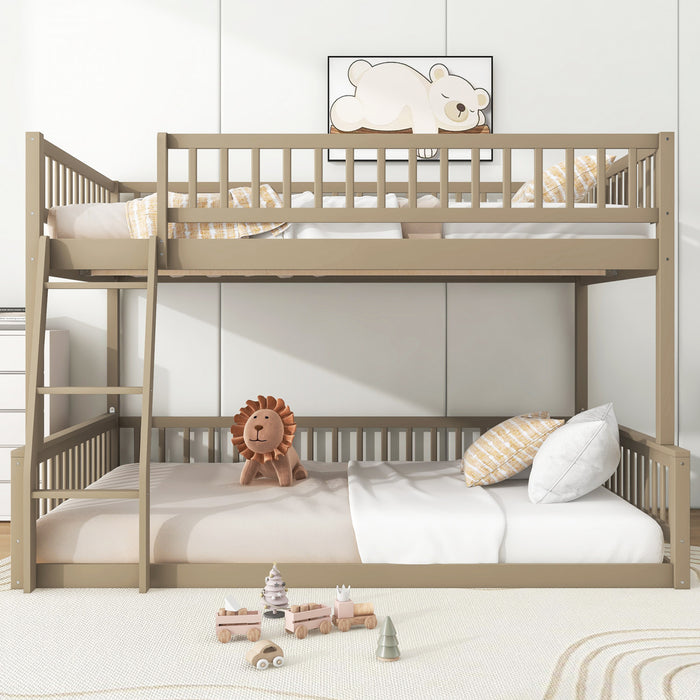 Lit superpose Ethan Full XL sur Queen avec echelle et barrieres de securite, noyer
