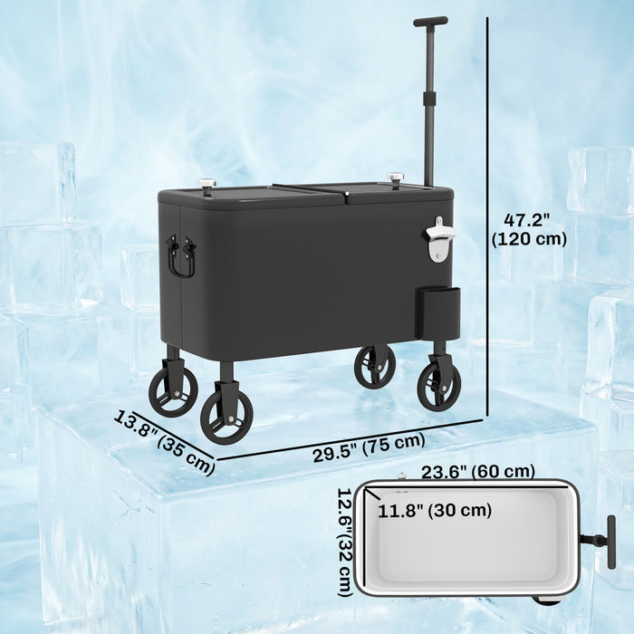 Outsunny Glaciere de Patio Exterieure, Chariot a Glace sur Roulettes, Noir