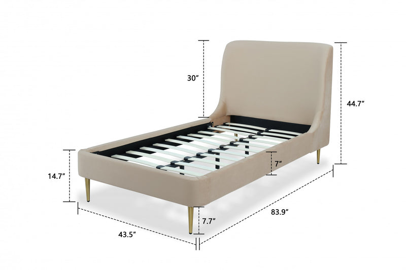 Lit une place Heather style milieu du siecle moderne en velours taupe et noir